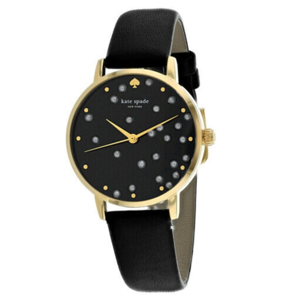 NWT Kate Spade 'Metro' Black Leather Watch